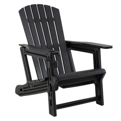 Chaise Adirondack en HDPE, porte-gobelet, aspect bois, noir