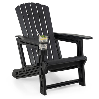Chaise Adirondack en HDPE, porte-gobelet, aspect bois, noir