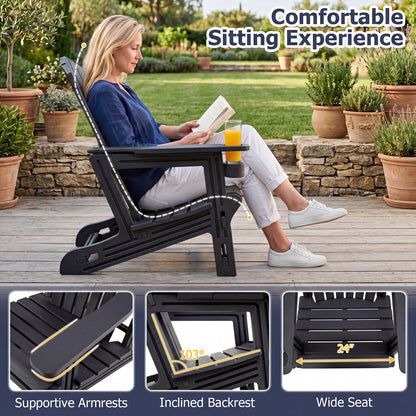 Chaise Adirondack en HDPE, porte-gobelet, aspect bois, noir