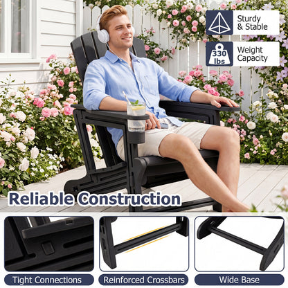 Chaise Adirondack en HDPE, porte-gobelet, aspect bois, noir