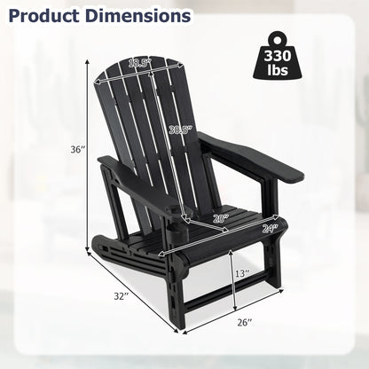 Chaise Adirondack en HDPE, porte-gobelet, aspect bois, noir