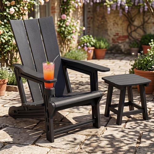 HDPE Outdoor Adirondack Chairs, Black