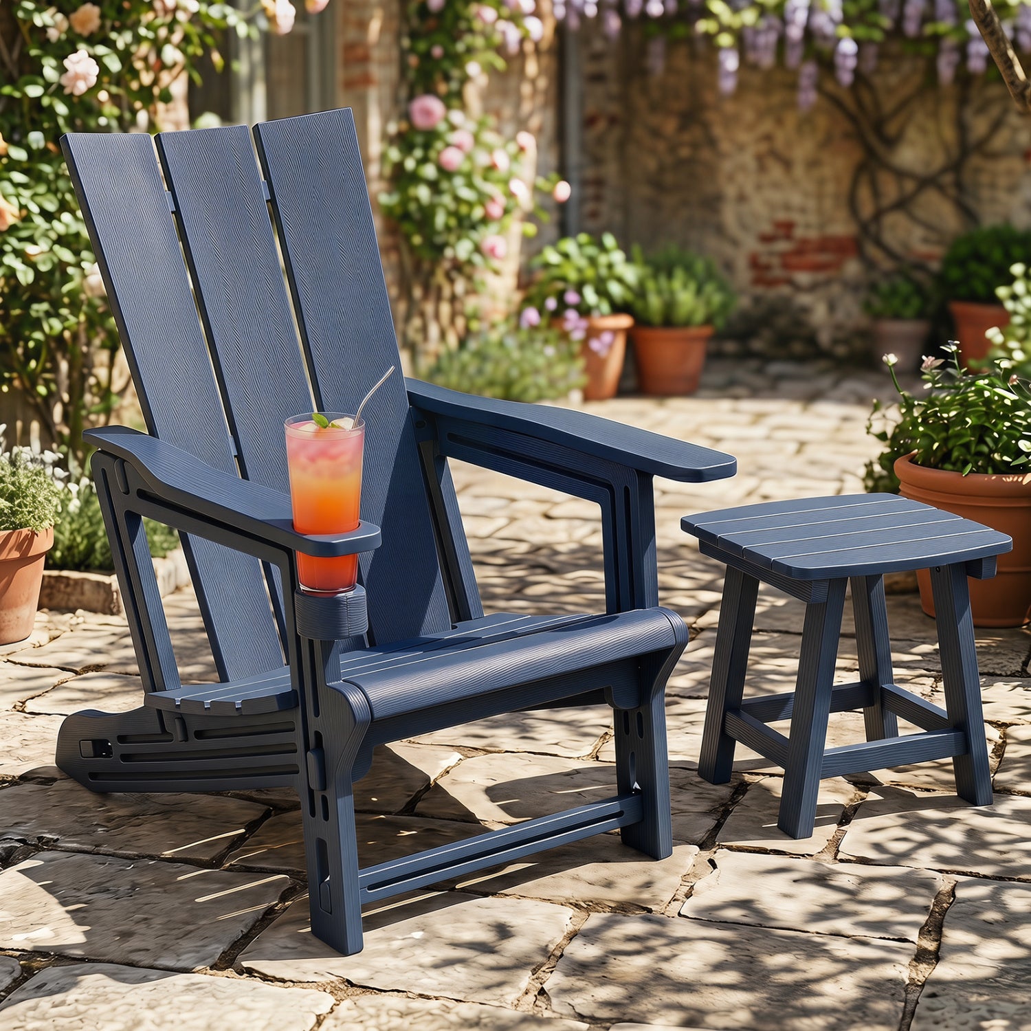HDPE Outdoor Adirondack Chairs With Cup Holder, Blue Adirondack Chairs at Gallery Canada