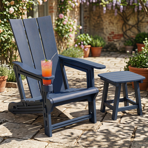 HDPE Outdoor Adirondack Chairs With Cup Holder, Blue