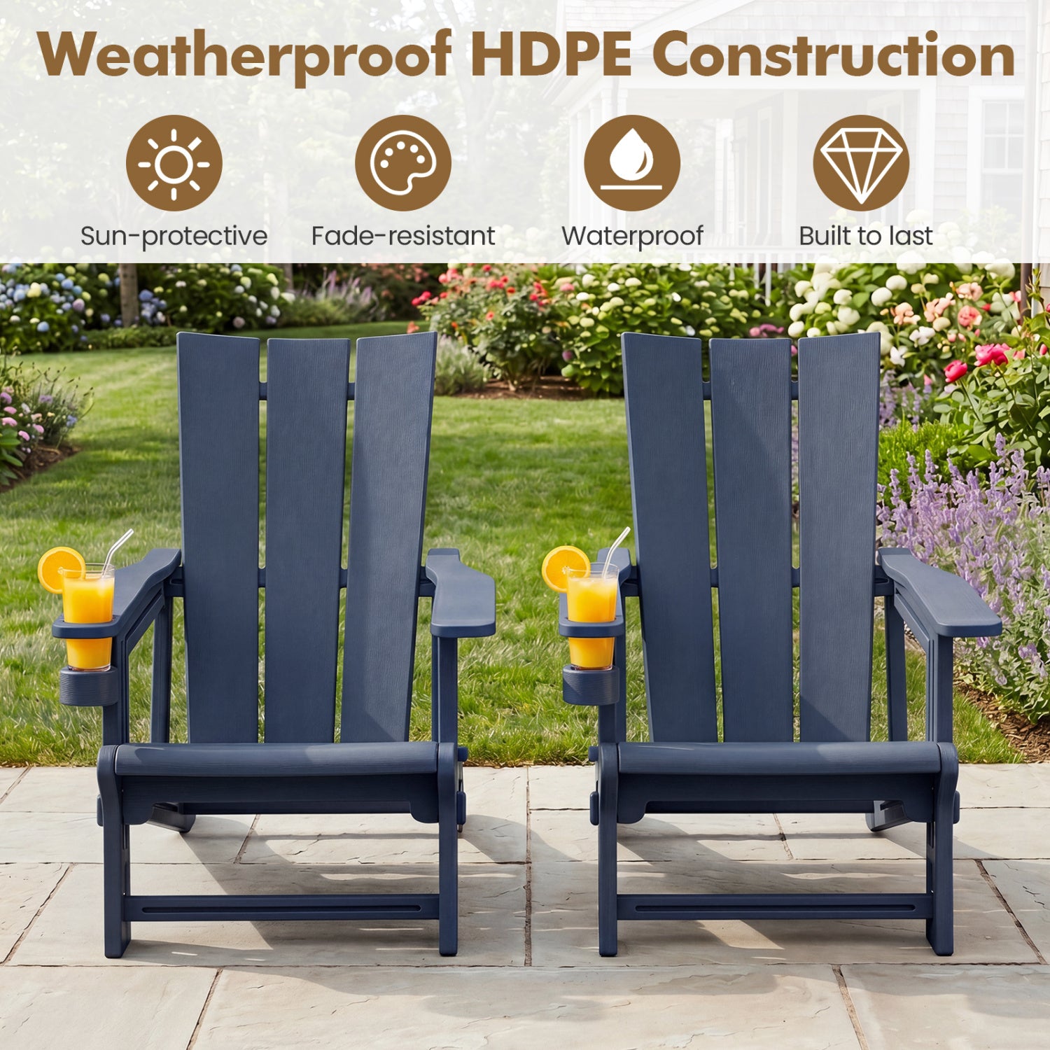 HDPE Outdoor Adirondack Chairs With Cup Holder, Blue Adirondack Chairs at Gallery Canada
