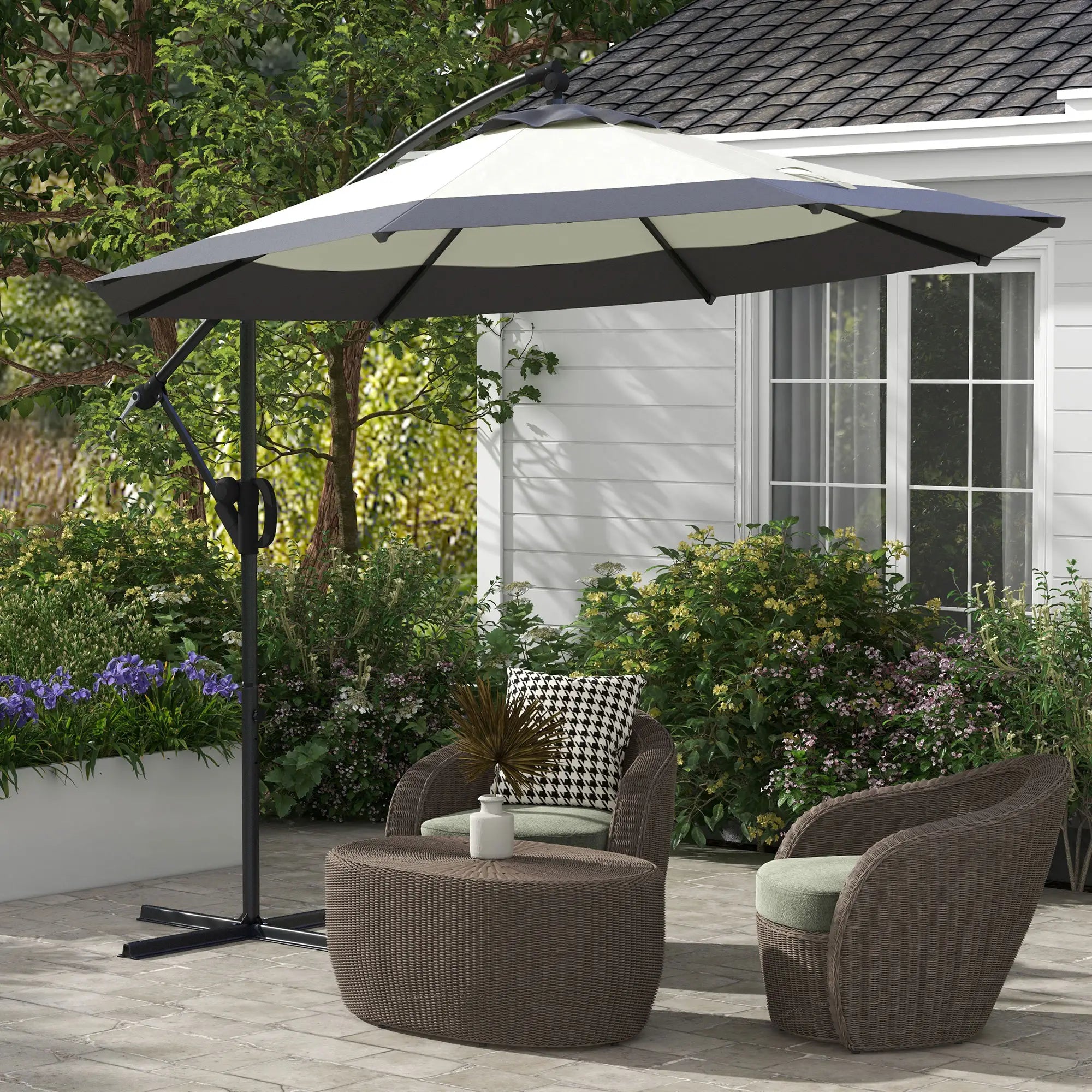 10 FT Cantilever Umbrella, Round Hanging Offset with Crank, Tilt, Grey Cantilever Umbrellas at Gallery Canada