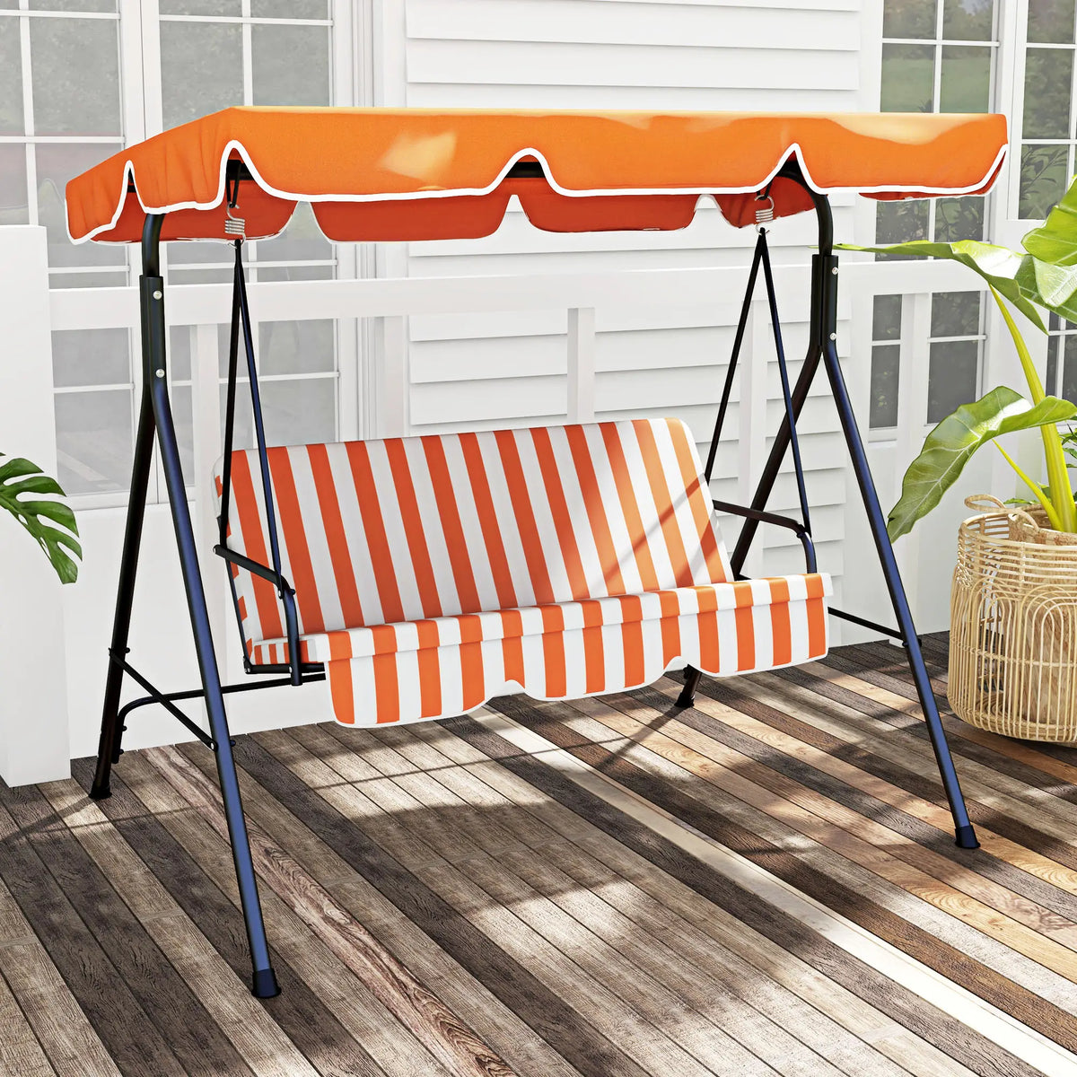 3-Seater Outdoor Porch Swing, Adjustable Canopy, Orange Patio Swings with Stand at Gallery Canada
