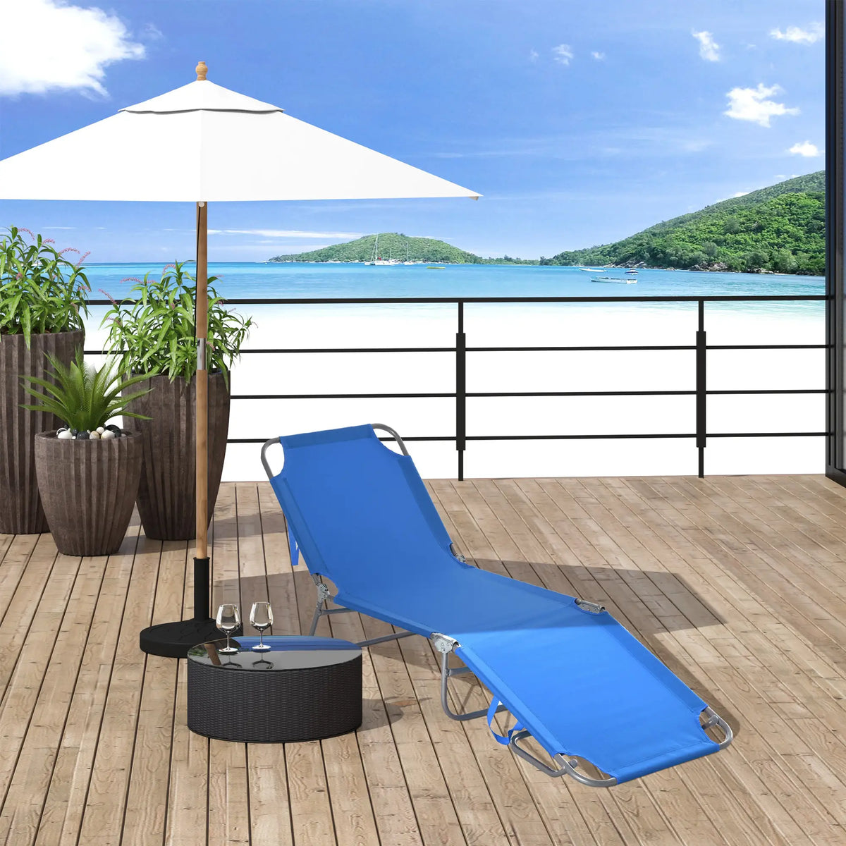 Folding Outdoor Lounge Chair, Portable Reclining Beach Lounger, Blue