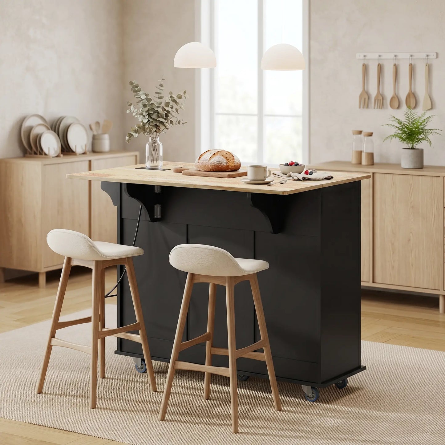 Rolling Kitchen Island With Drop Leaf, Charging Station, Black Kitchen Islands & Kitchen Carts at Gallery Canada