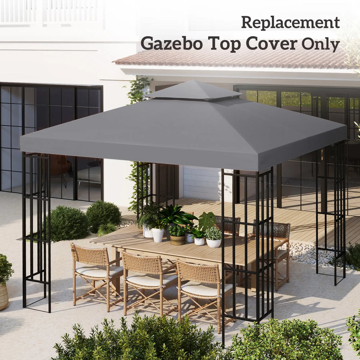 10' x 10' Square 2-Tier Gazebo Canopy Cover, Dark Grey Gazebo Canopy Replacement at Gallery Canada