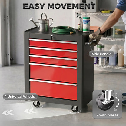 5-Drawer Rolling Tool Chest, Lockable Tool Cabinet, 4 Wheels, Black, Red Tool Organizers at Gallery Canada