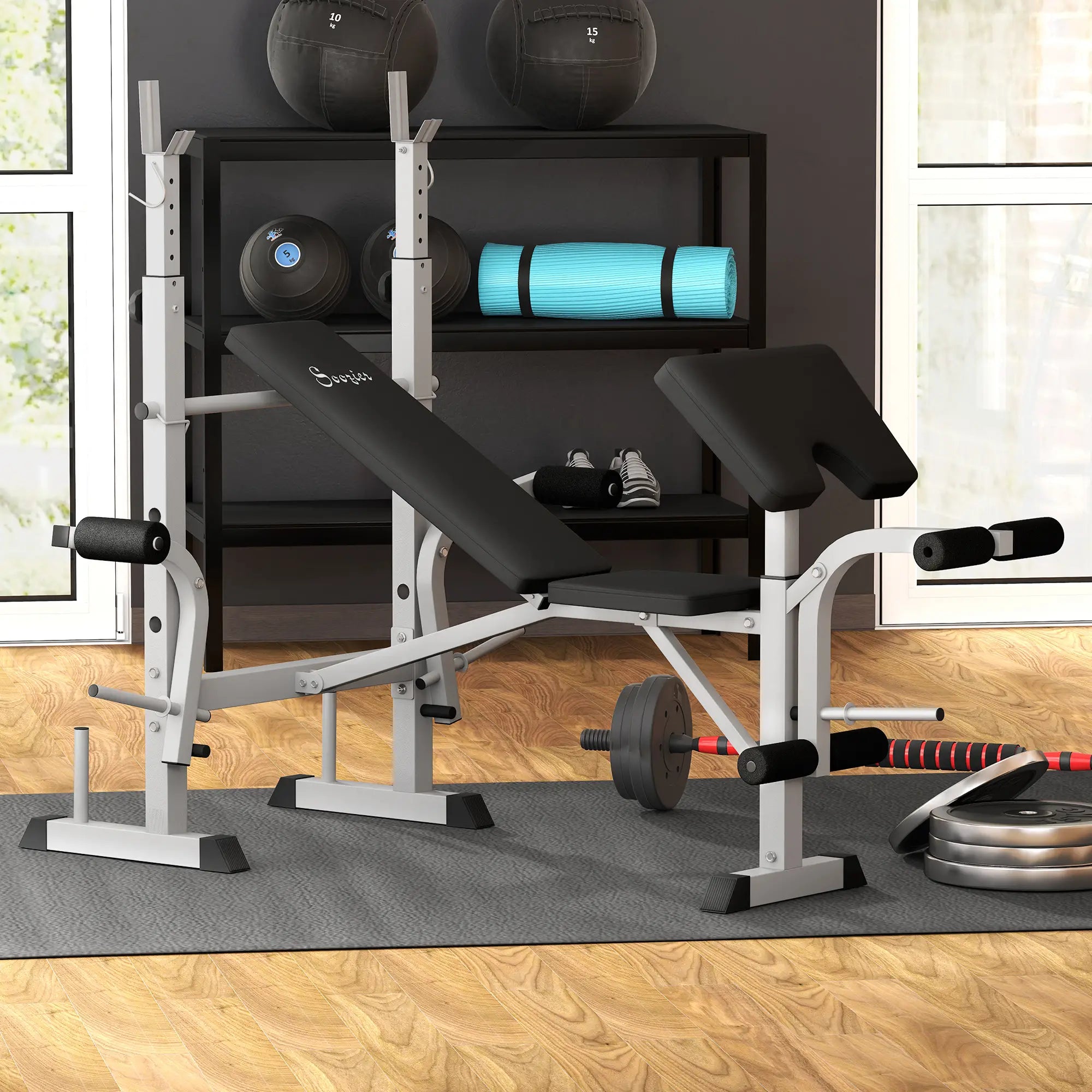 Adjustable Weight Bench, Squat Rack, Preacher Curl Pad, Leg Developer, Grey Weight Benches at Gallery Canada