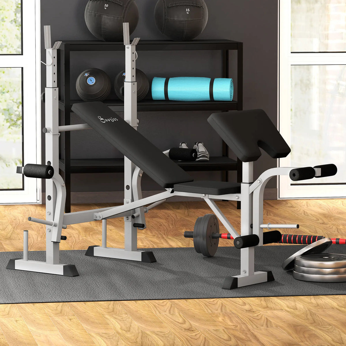 Adjustable Weight Bench, Squat Rack, Preacher Curl Pad, Leg Developer, Grey Weight Benches at Gallery Canada