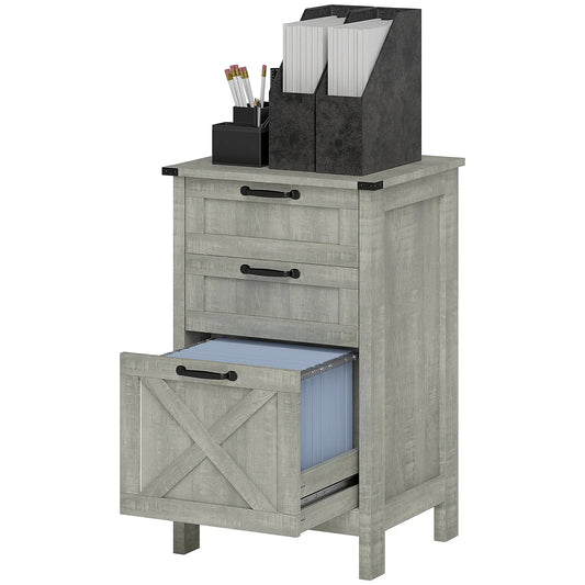 Vertical 3-Drawer Filing Cabinet, Rustic Farmhouse, A4 Letter Size, Stone Grey Office Cabinets & Cupboards Stone Grey at Gallery Canada