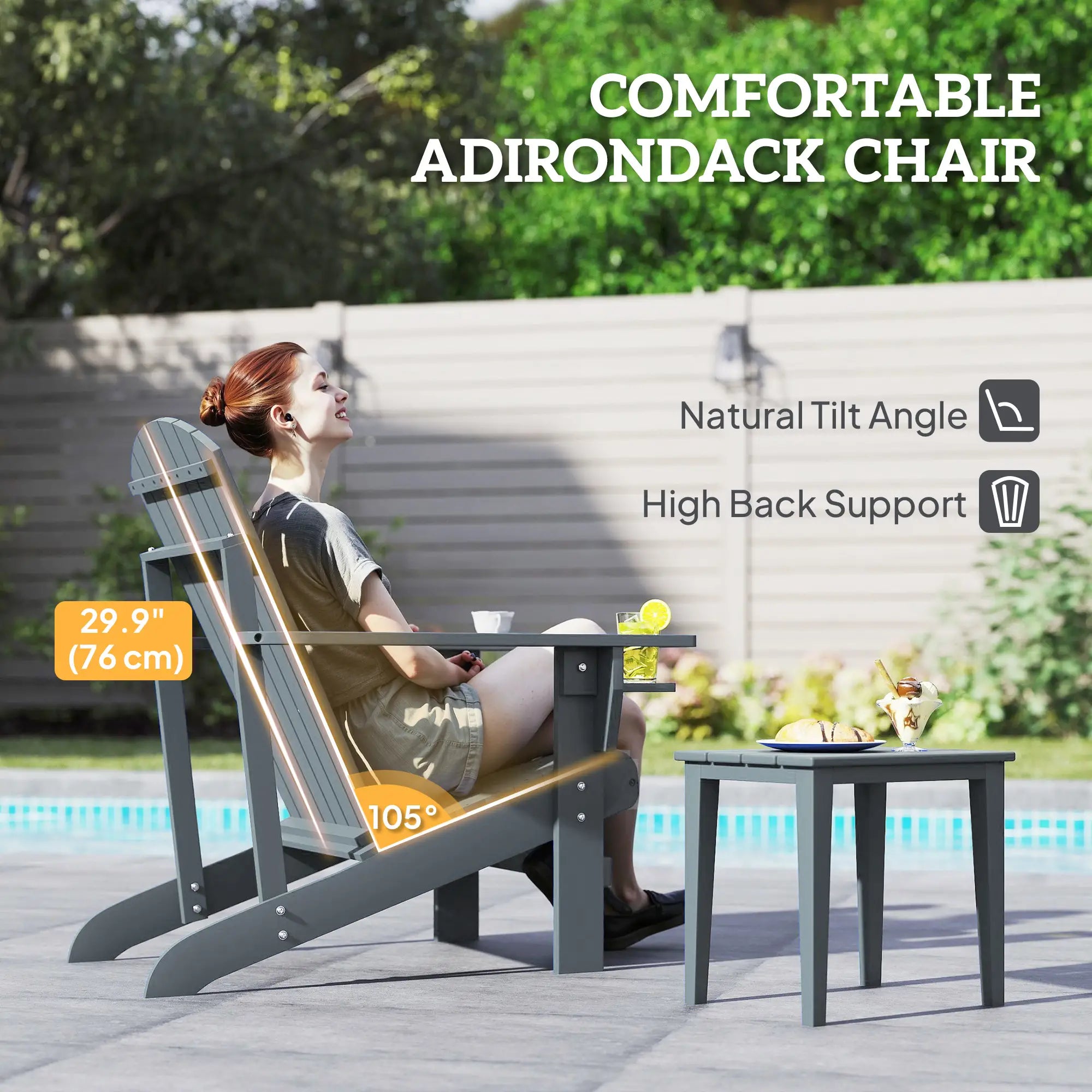 Classic Adirondack Chair, Garden Deck Chair with Cup Holder, Dark Grey Patio Chairs at Gallery Canada