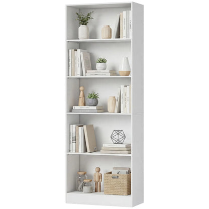 5-Tier Bookcase, Adjustable Shelves, Storage Bookshelf, White Display Bookshelves White at Gallery Canada