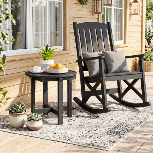 HIPS Adirondack Side Table with Weather-Resistant and Waterproof Top, Black