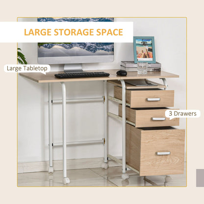 Foldable Computer Desk with Drawers, 6 Wheels, Natural Writing Desks at Gallery Canada