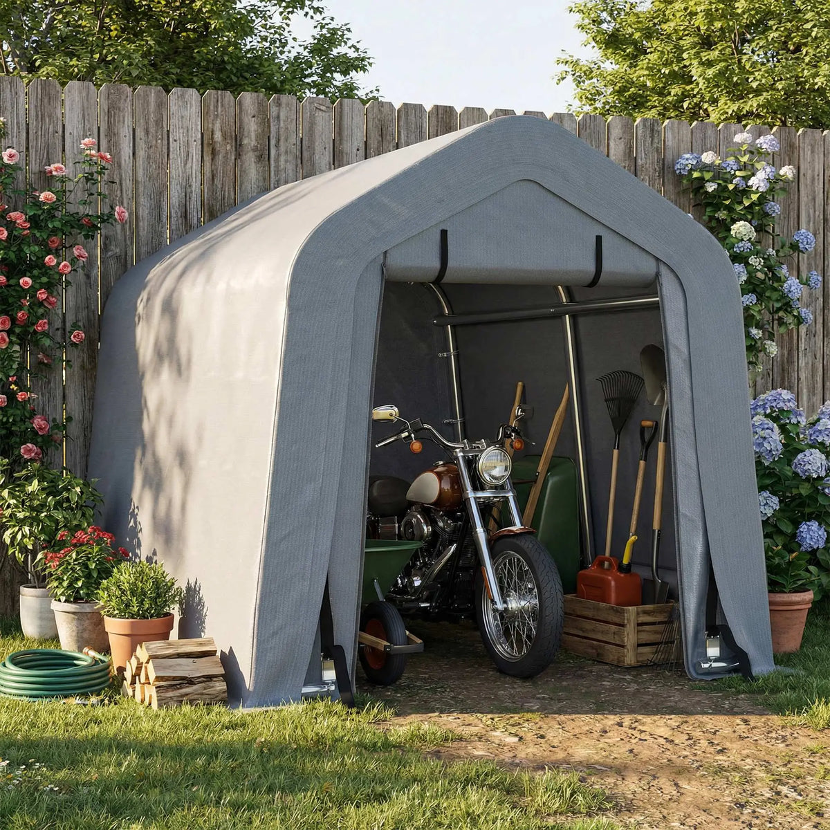 8' x 6' Carport, Sidewalls Roll-Up Door, Outdoor Storage Shelter, Dark Grey Car Shelters at Gallery Canada
