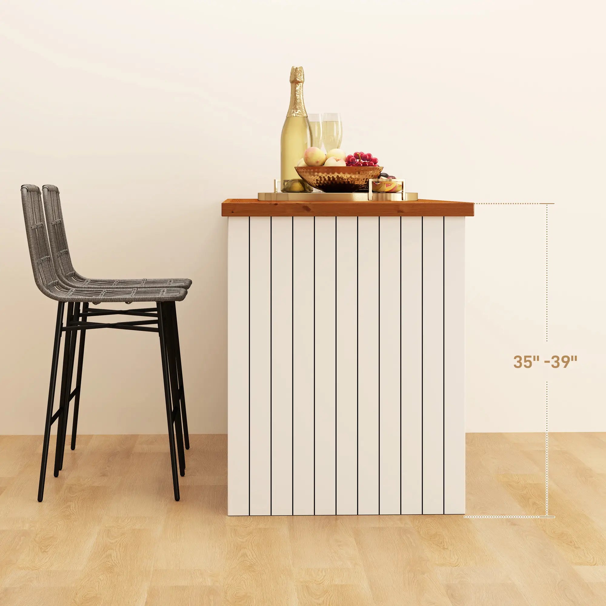 Rattan Counter Height Bar Stools, Set of 2, 26