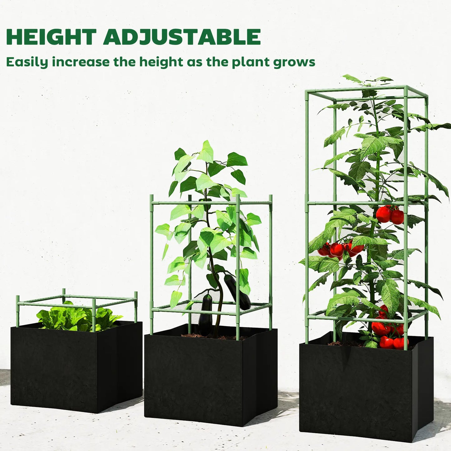 3 Tomato Cages With 13.5 Gallon Grow Bags, Adjustable Square Plant Trellis Raised Garden Beds at Gallery Canada