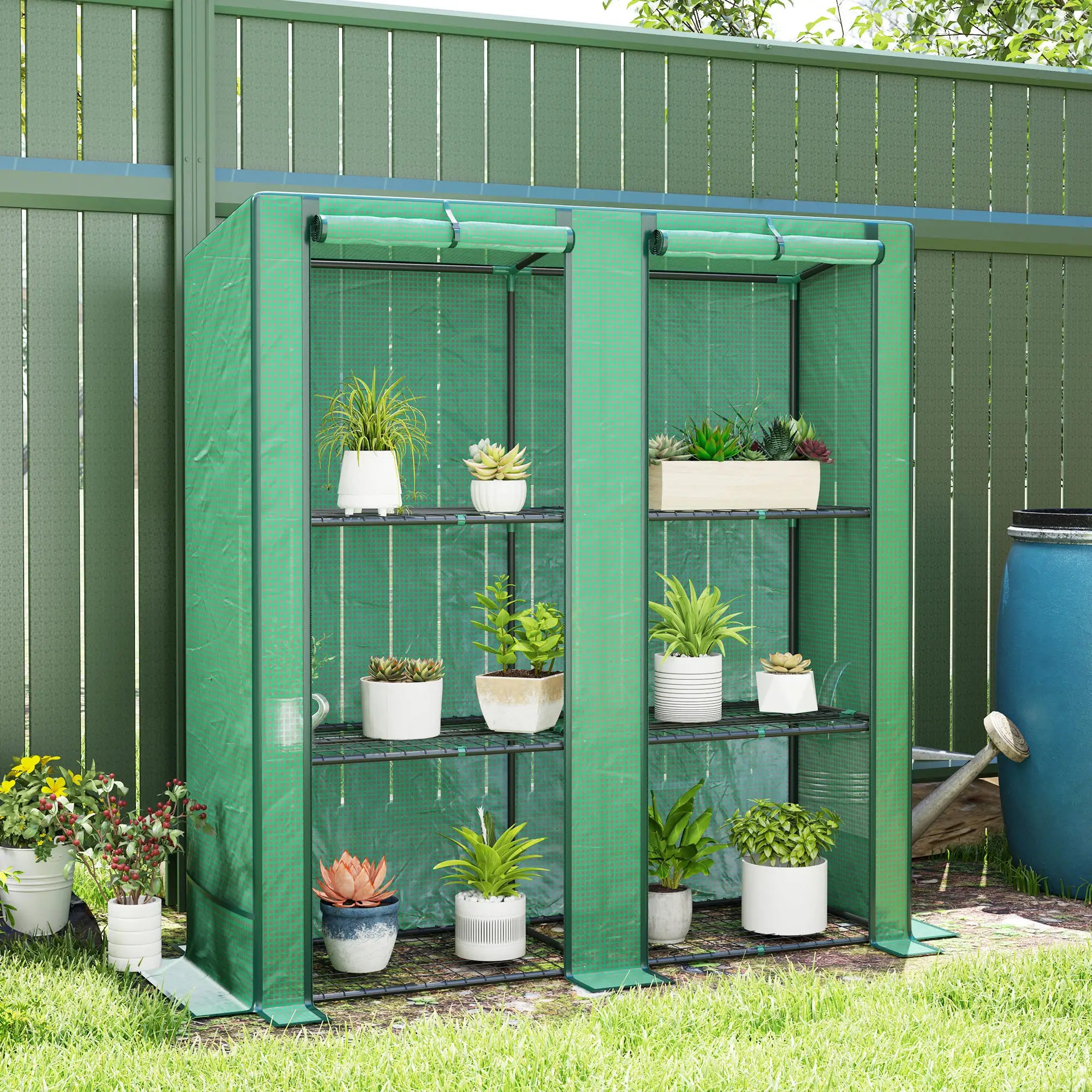 Lean-To Greenhouse, 3 Tier Shelves, 2 Roll-Up Doors, Indoor Outdoor, Green Greenhouses at Gallery Canada