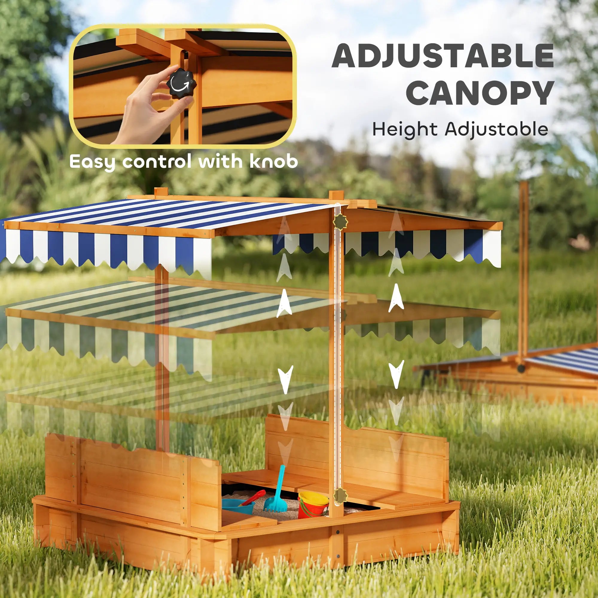 Wooden Kids Sandbox with Cover, Foldable Bench Seats, Adjustable Canopy, Red Sandboxes & Accessories at Gallery Canada
