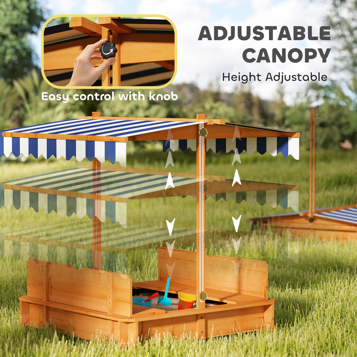 Wooden Kids Sandbox with Cover, Foldable Bench Seats, Adjustable Canopy, Red Sandboxes & Accessories at Gallery Canada