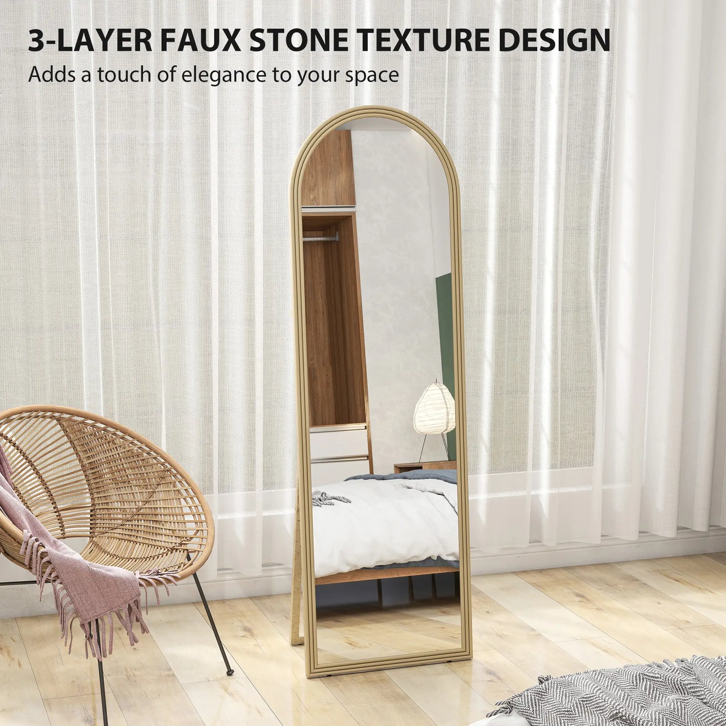 64" x 21" Full Length Mirror, Arched Faux Stone Frame, Beige Full Length Mirrors at Gallery Canada
