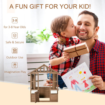 Kids Wooden Playhouse, Outdoor Cottage with Flower Pot Holder, Brown Play Houses at Gallery Canada