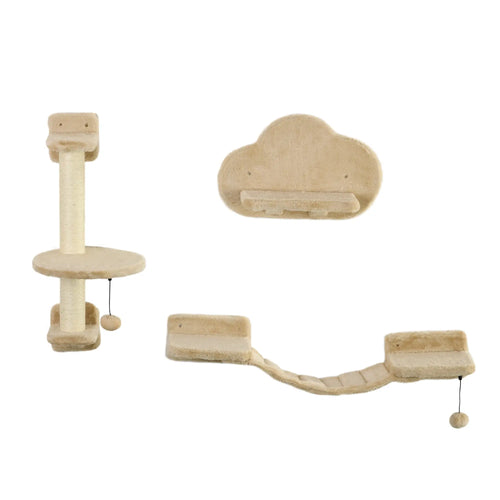 3 Pcs Cat Wall Climber, Scratching Post, Ladder, Perches, Beige