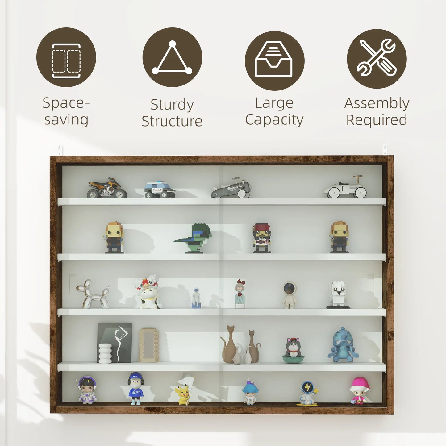 5-Tier Glass Display Cabinet, 2 Doors, 4 Adjustable Shelves, Brown Display Bookshelves at Gallery Canada
