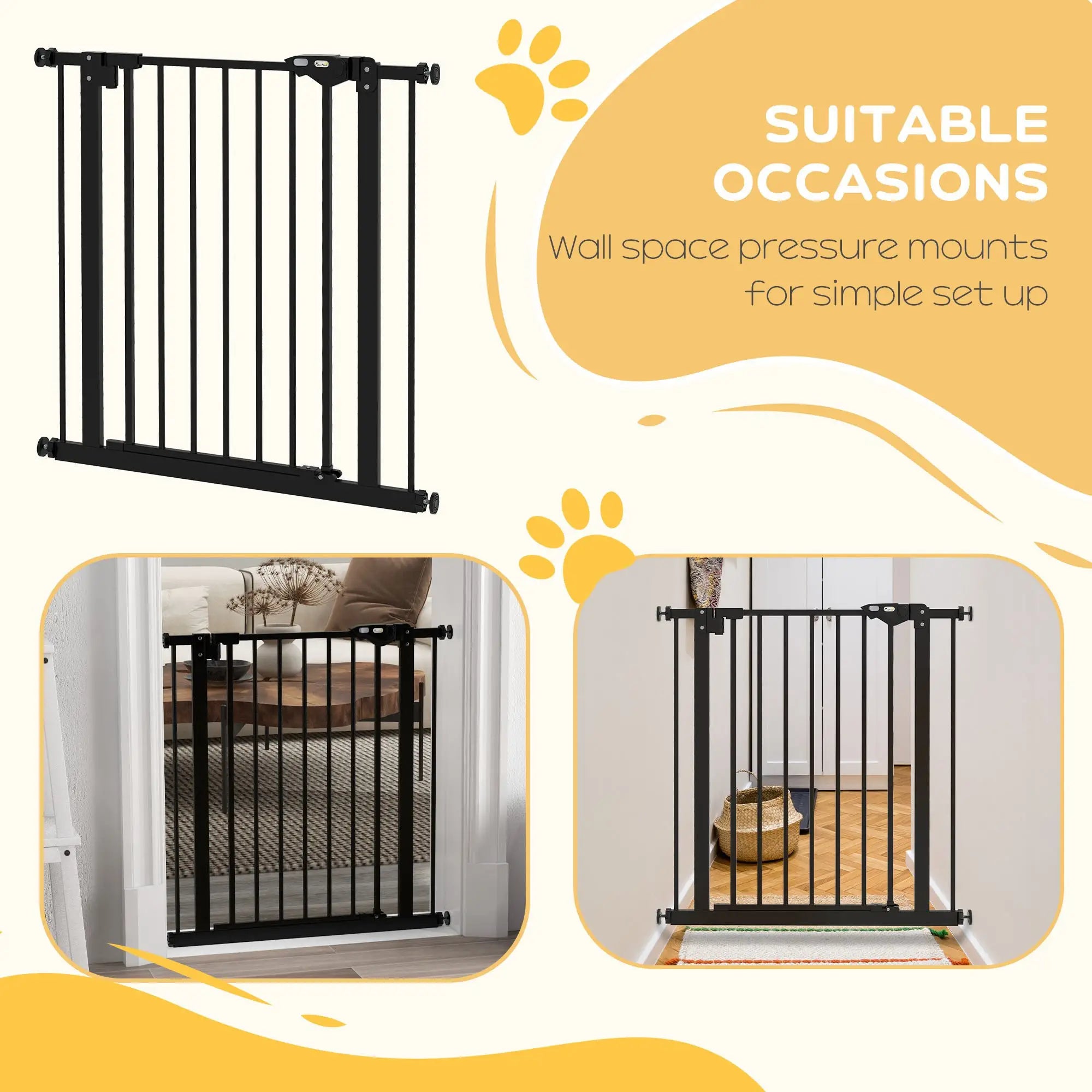 30 Inch Tall Pet Gate With Door, Pressure-Mounted, Black Houses, Kennels & Pens at Gallery Canada