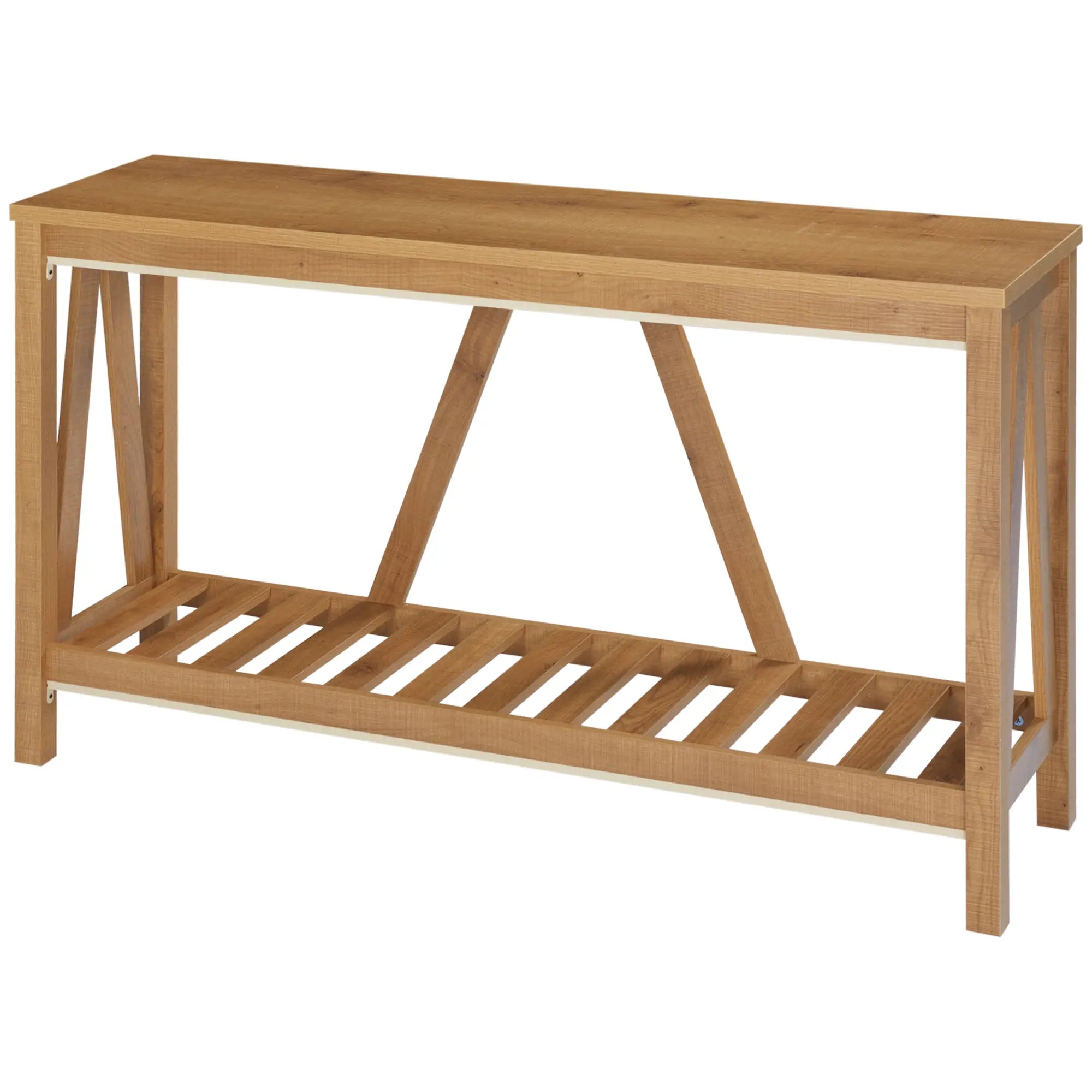 Farmhouse Console Table with Storage Shelf, Rustic Sofa Table, Brown Console Tables at Gallery Canada