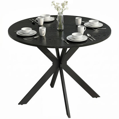 39" Dining Table, Round Kitchen Table, Steel Legs, Wood Grain, Black Dining Tables at Gallery Canada