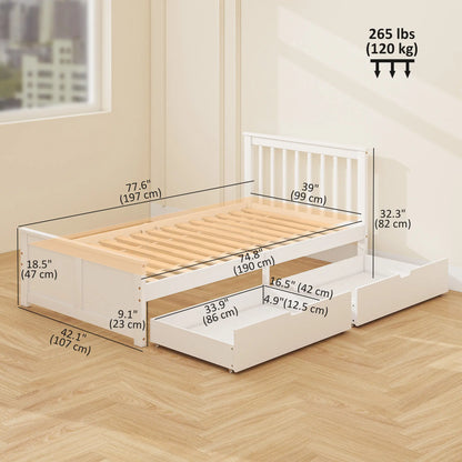 Pine Twin Bed Frame, Wood Storage Drawers, White Bed Frames at Gallery Canada
