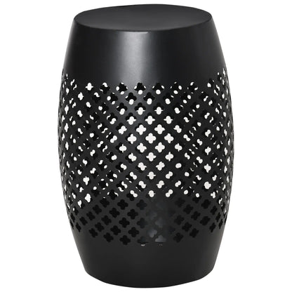 12.5" Steel Round Hollow Drum Side Table, Indoor Outdoor, Black Patio Side Tables at Gallery Canada