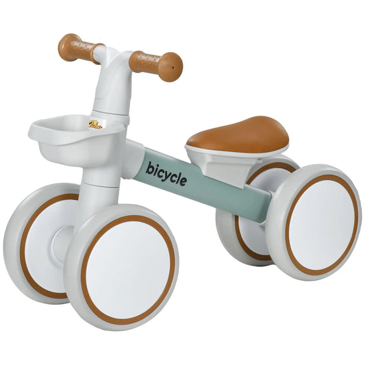 Toddler Balance Bike, Adjustable Seat, Removable Basket, 4 Silent Wheels, Green Riding & Rocking Toys Green, White at Gallery Canada