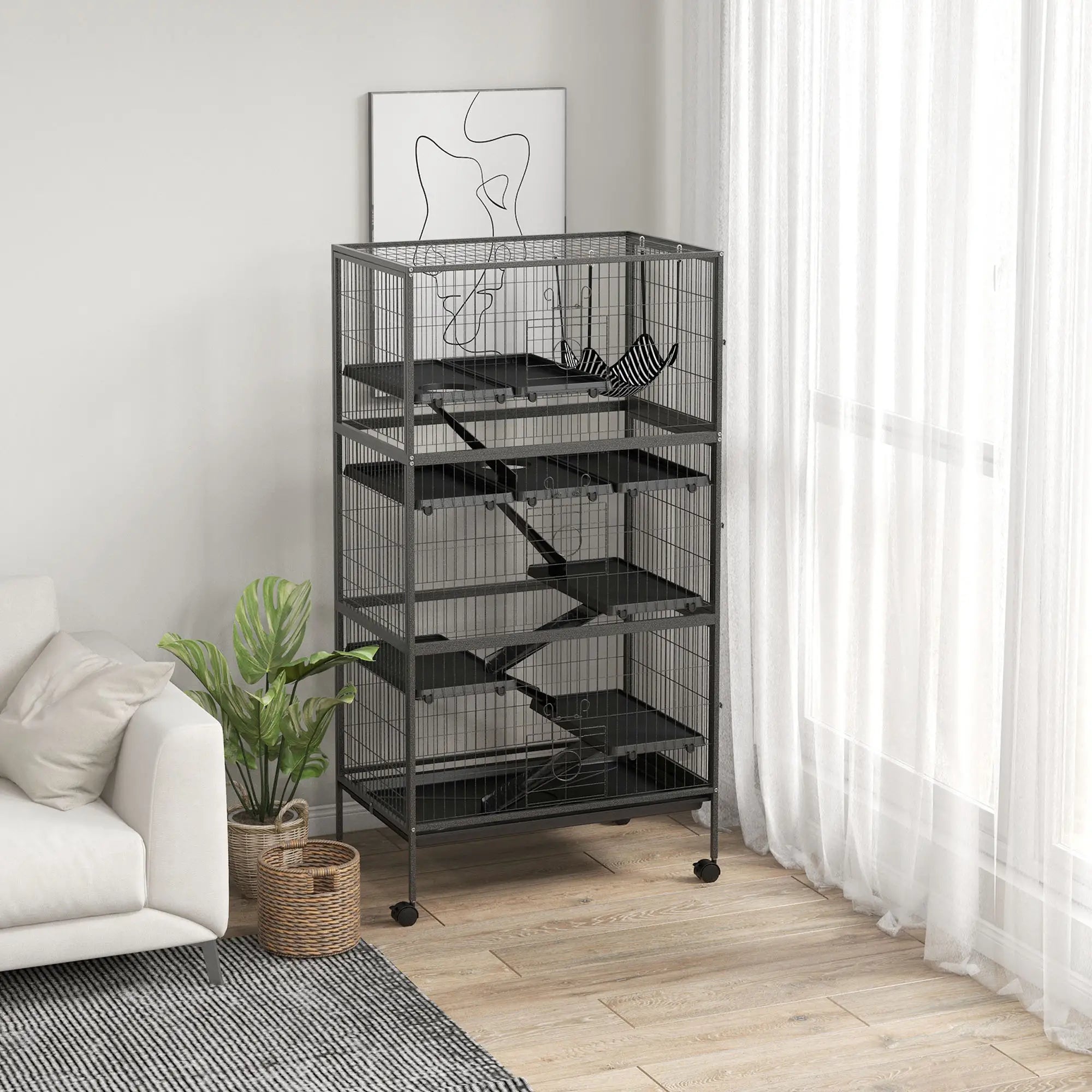 6-Tier Rolling Small Animal Cage, Rabbit Ferret Cage, Charcoal Grey Houses & Habitats at Gallery Canada