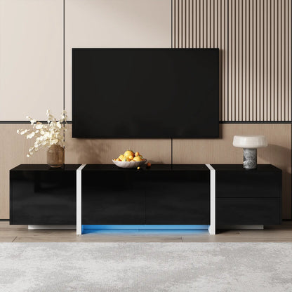 TV Cabinet, High Gloss Finish, LED Light, 67" L x 11.5" W x 11.5" H, Black TV Stands at Gallery Canada