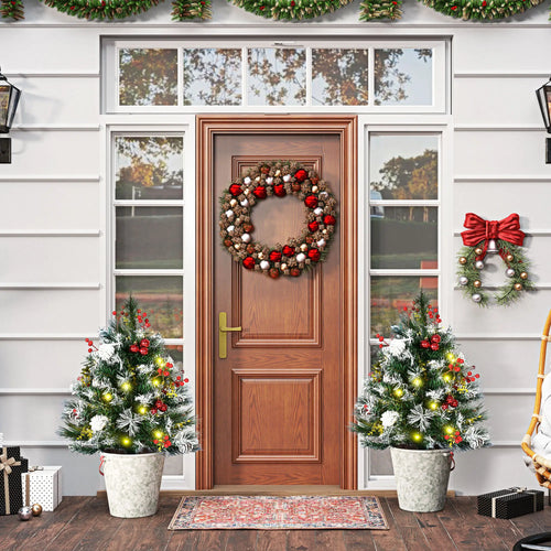 2 Foot Prelit Artificial Christmas Tree, 70 Branches, Warm White LED, Red Berries, Pine Cones, Green