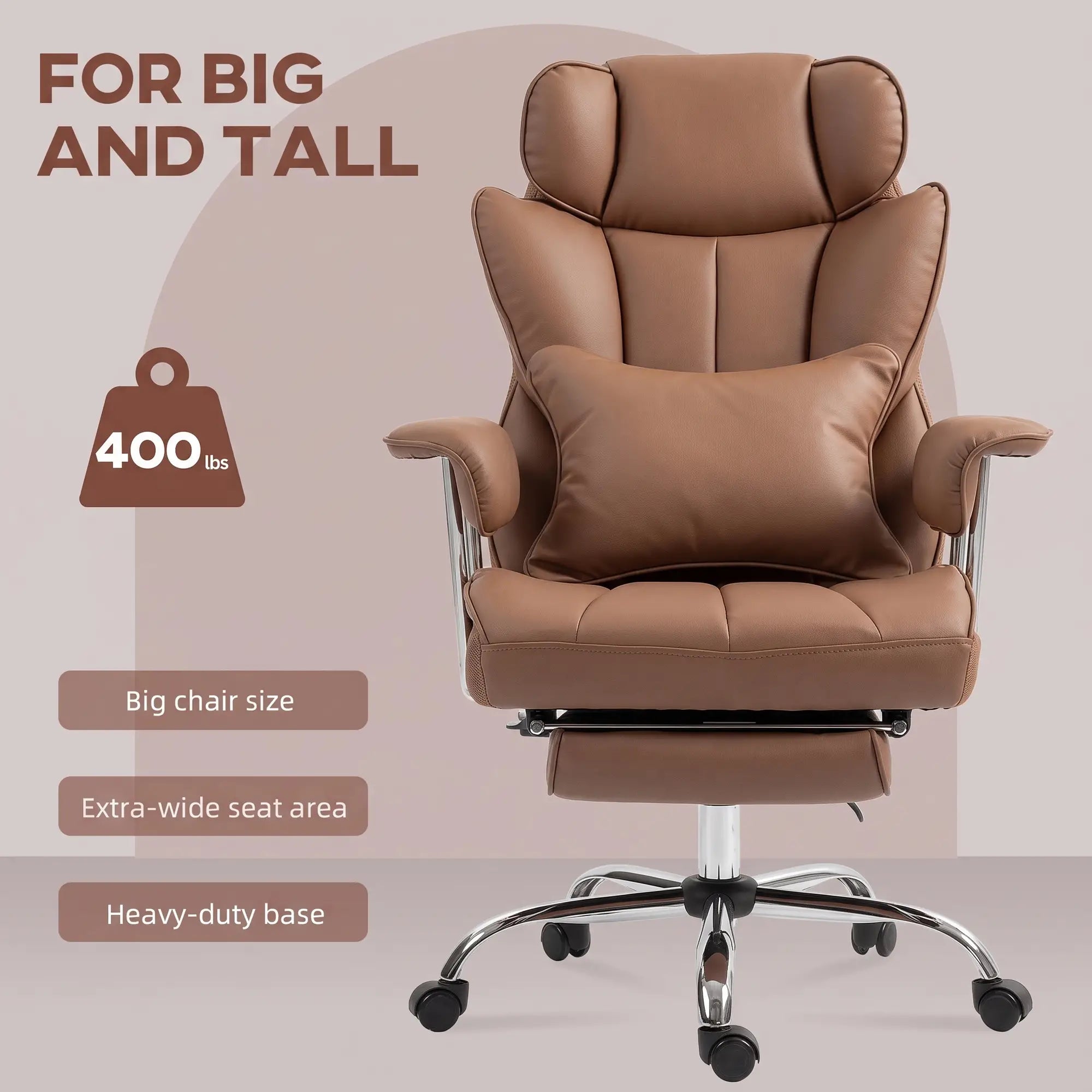 400LBS Massage Office Chair, 6-Point Vibration, Footrest, Lumbar Support, Brown Massage Chairs at Gallery Canada