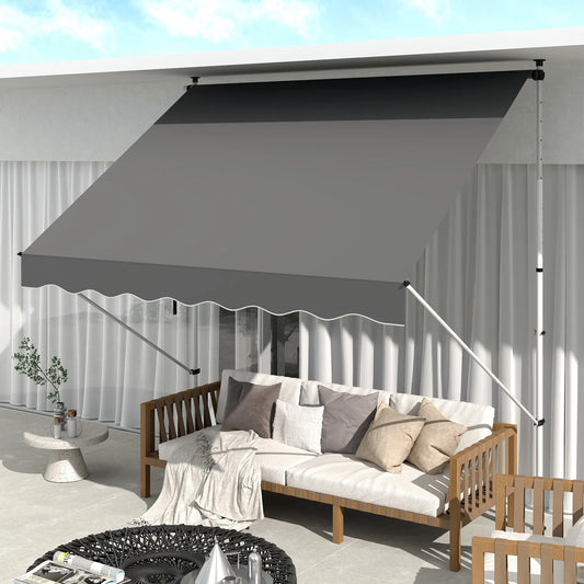 10x5ft Manual Retractable Awning, Water Resistant UV Protector, Grey Door Awnings Grey at Gallery Canada