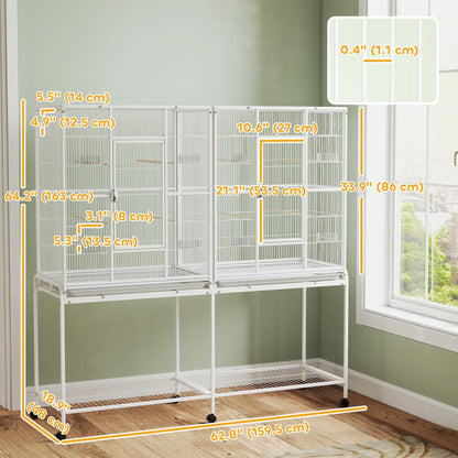 64" Large Rolling Bird Cage, Detachable Stand, Storage Shelf, White Bird Cages at Gallery Canada