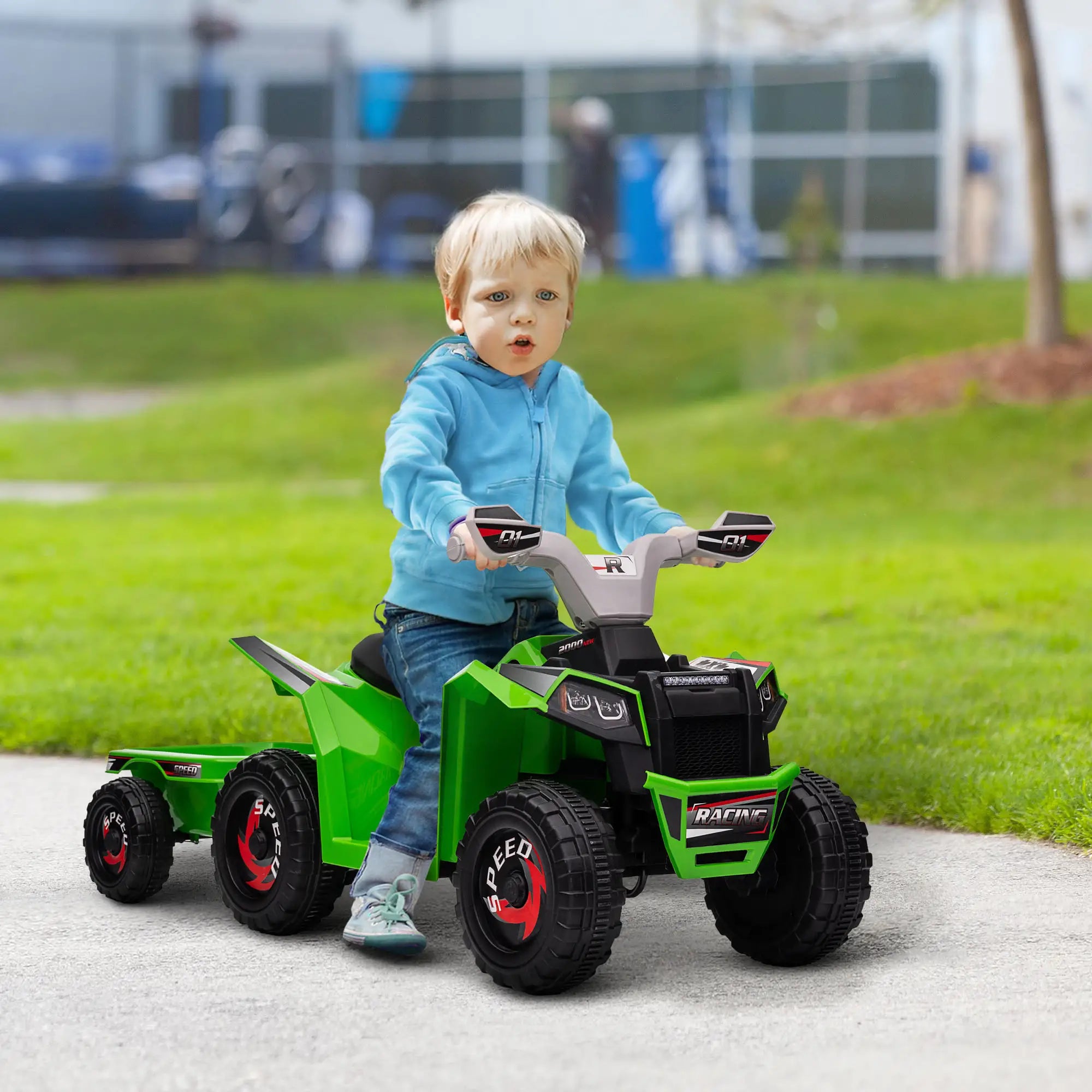 6V Electric Toy Car with Back Trailer, Forward Backward, Green Electric Ride On Toys at Gallery Canada