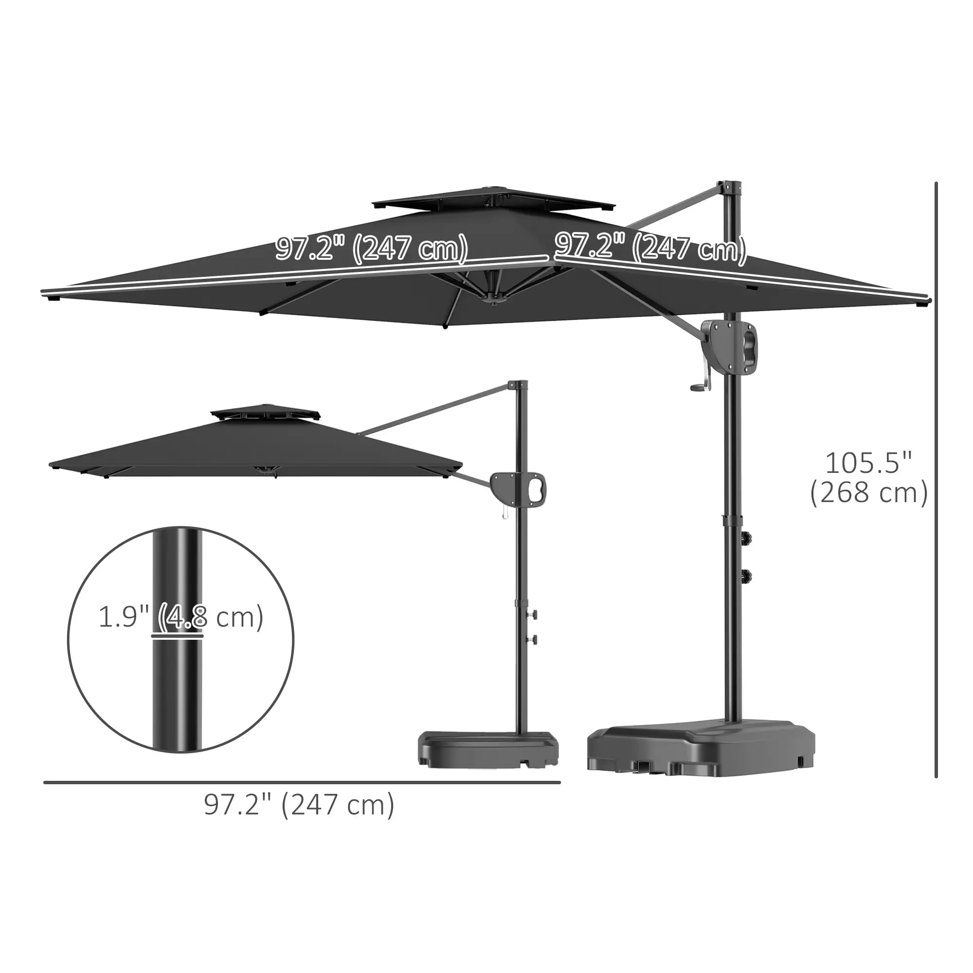 Square Cantilever Patio Umbrella, Double Top Offset, 8' x 9', Dark Grey Offset Cantilever Umbrellas at Gallery Canada