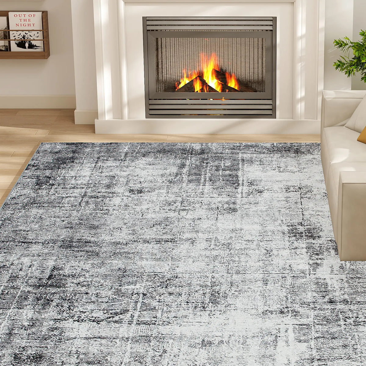Modern Abstract Area Rug 8x10, Machine Washable, Non-Slip, Grey Living Room Furniture at Gallery Canada