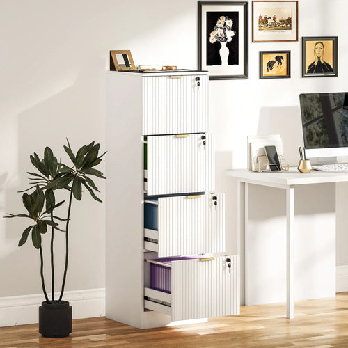 Lockable Filing Cabinet, 4 Drawers, Adjustable Hanging Rails, White