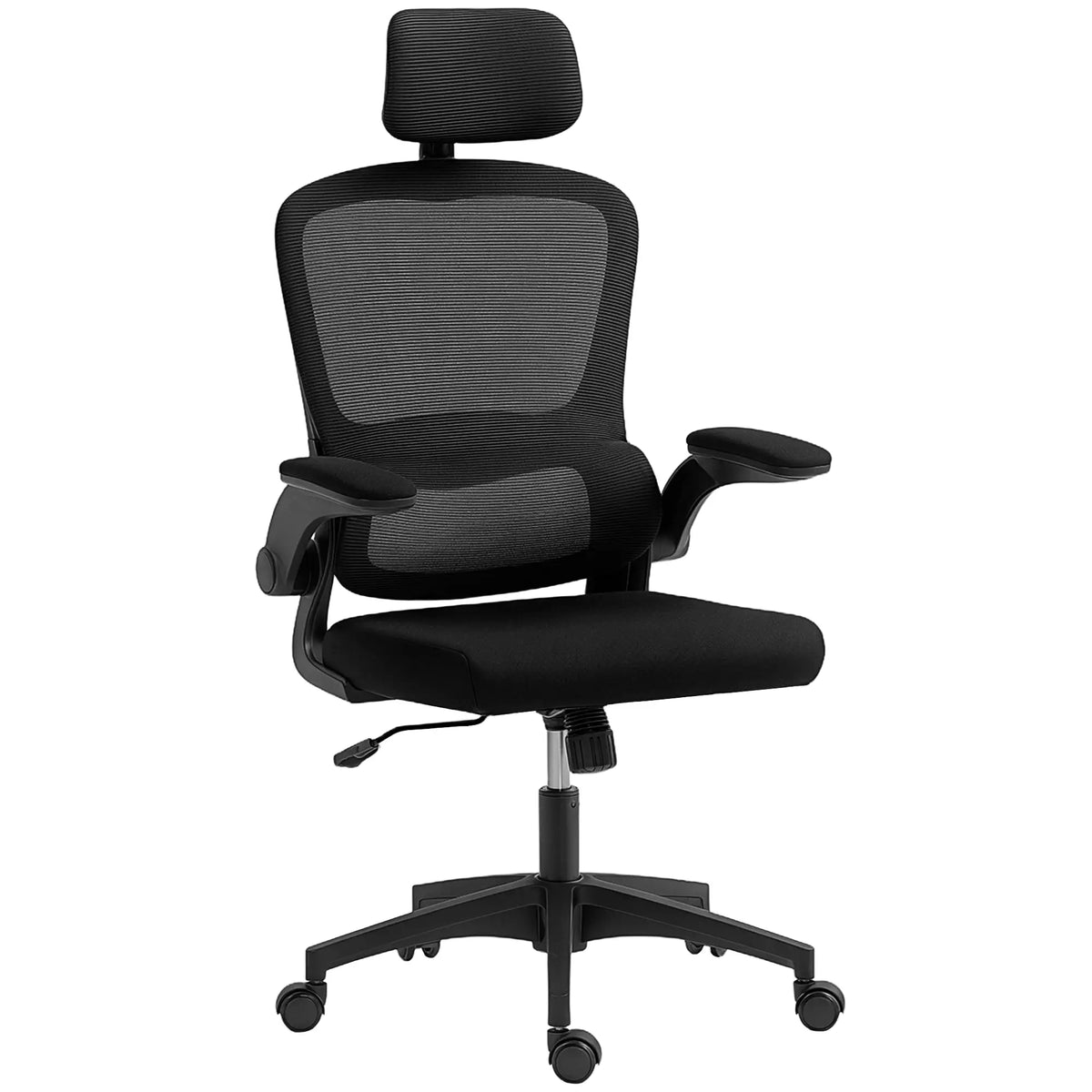 Ergonomic Mesh Office Chair, High Back, Rotatable Headrest, Flip Up Armrests, Lumbar Support, Black Task Chairs Black at Gallery Canada