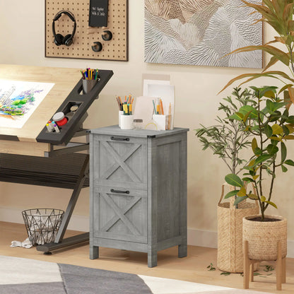 Vertical Filing Cabinet, 2 Drawers, Rustic Farmhouse, A4 Letter Size, Stone Grey Office Cabinets & Cupboards at Gallery Canada
